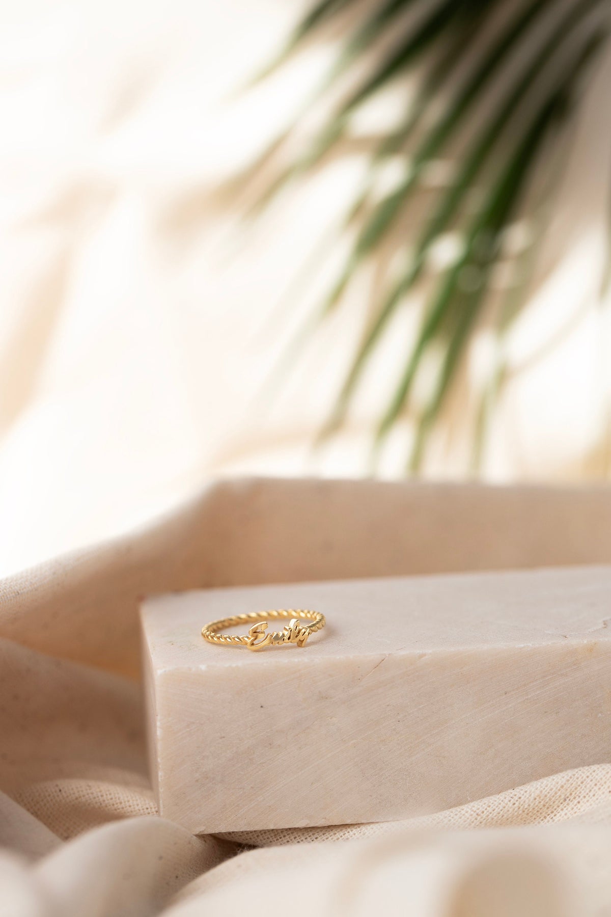 14K Gold Rope Name Ring, Twisted Band Personalized Ring, Custom Script Name Jewelry, Dainty Stacking Ring, Gift for Her