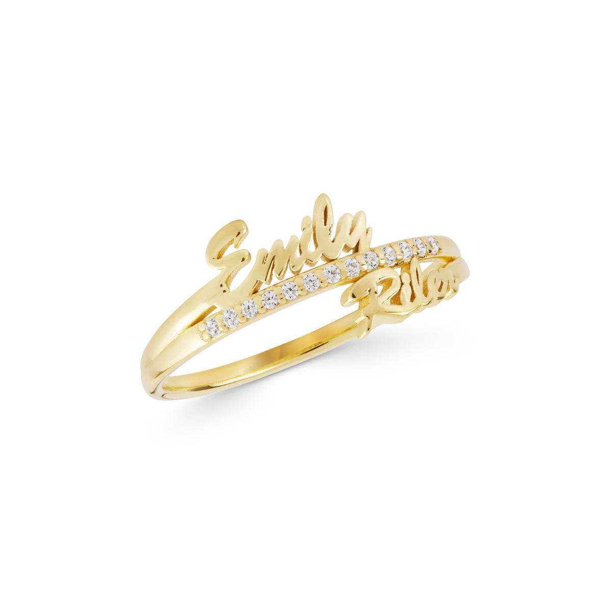 14K Gold Double Name Ring, Personalized Two Name Ring, Custom Script Name Ring with Lab Diamonds, Gift for Her
