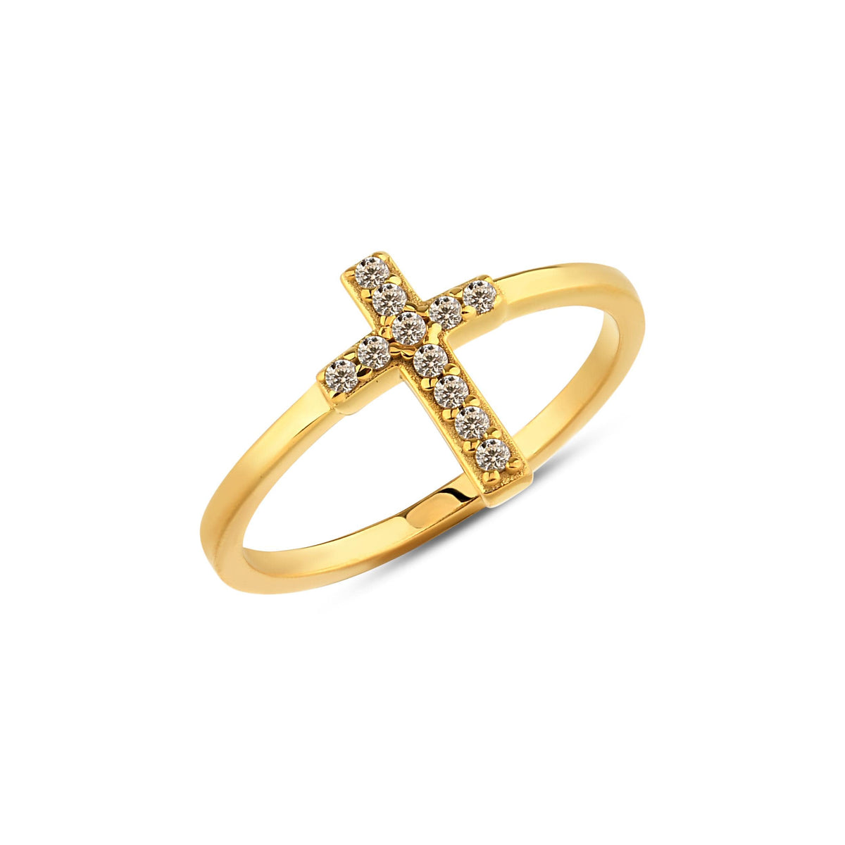 14K Gold Sideways Cross Ring, Pave Lab Diamond Cross Band, Faith Stacking Ring, Christian Jewelry, Gift for Her