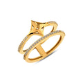 14K Gold Pave Lab Diamond Star Ring, Double Band Criss Cross Ring, Sparkling Compass Ring, Statement Stacking Ring, Gift for Her