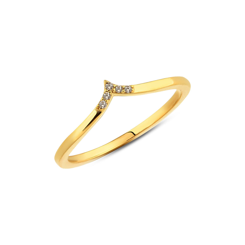 14K Gold Chevron Lab Diamond Ring, Wishbone Stacking Ring, Pave V Shape Ring, Delicate Pointed Ring, Gift for Her