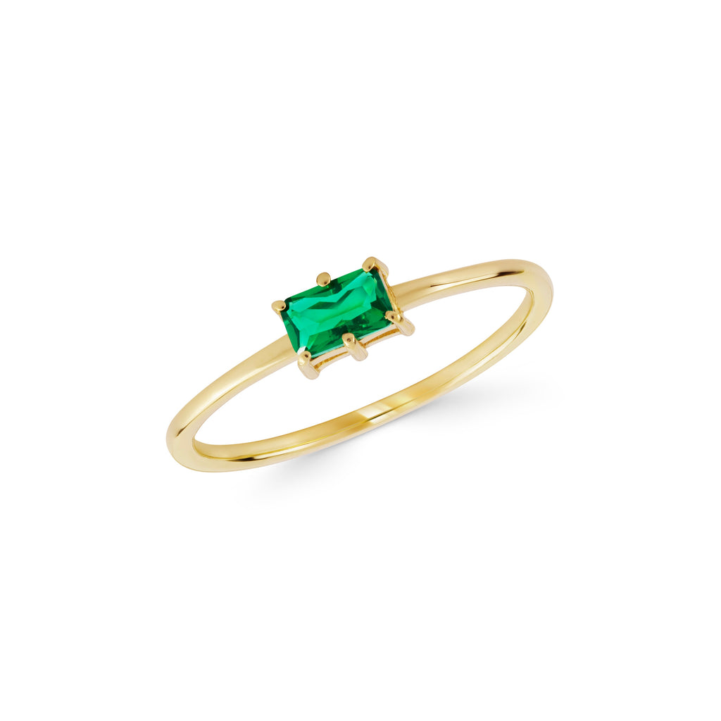14K Gold Emerald Ring, East West Green Stone Ring, Dainty Solitaire Ring, Minimalist Gemstone Ring, Gift for Her