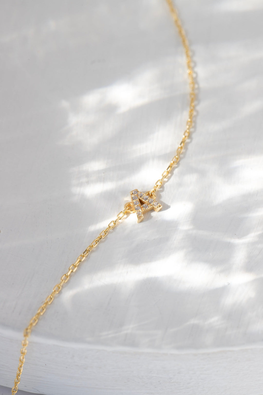 14K Gold Initial Letter Bracelet, Pave Lab Diamond Custom Letter Chain Bracelet, Personalized Alphabet Bracelet A-Z, Gift for Her
