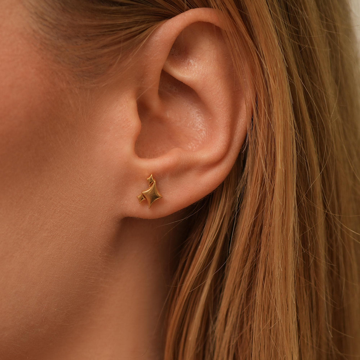 14K Gold Star Stud Earrings, Double Sparkle Compass Earrings, Celestial Statement Studs, Modern Everyday Jewelry, Gift for Her