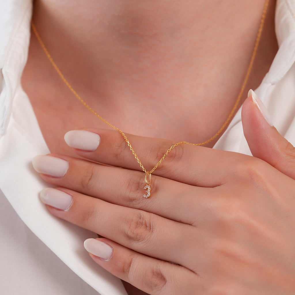 14K Gold Lab Diamond Number Charm, Pave Digit Pendant, Personalized Number Charm 0-9, Custom Numeral Jewelry, Gift for Her
