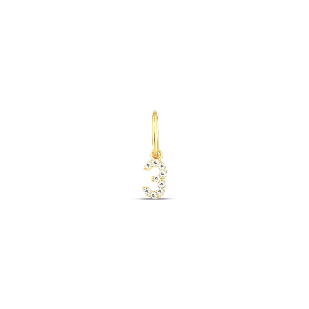 14K Gold Lab Diamond Number Charm, Pave Digit Pendant, Personalized Number Charm 0-9, Custom Numeral Jewelry, Gift for Her
