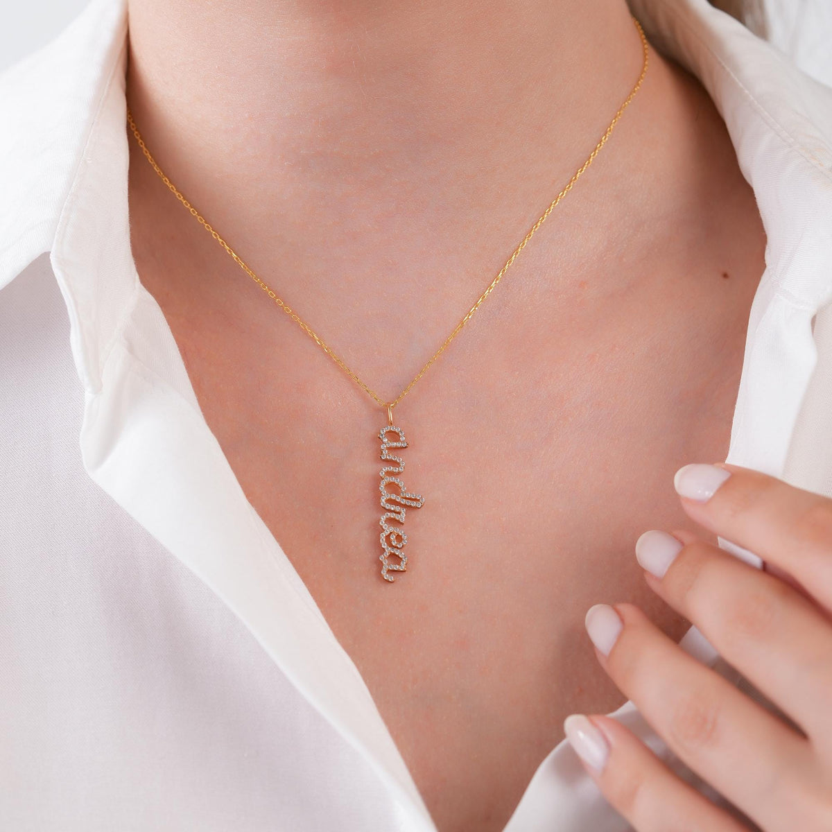Personalized Script Letter Necklace - 10K 14K Solid Gold Lab Diamond Name Charm
