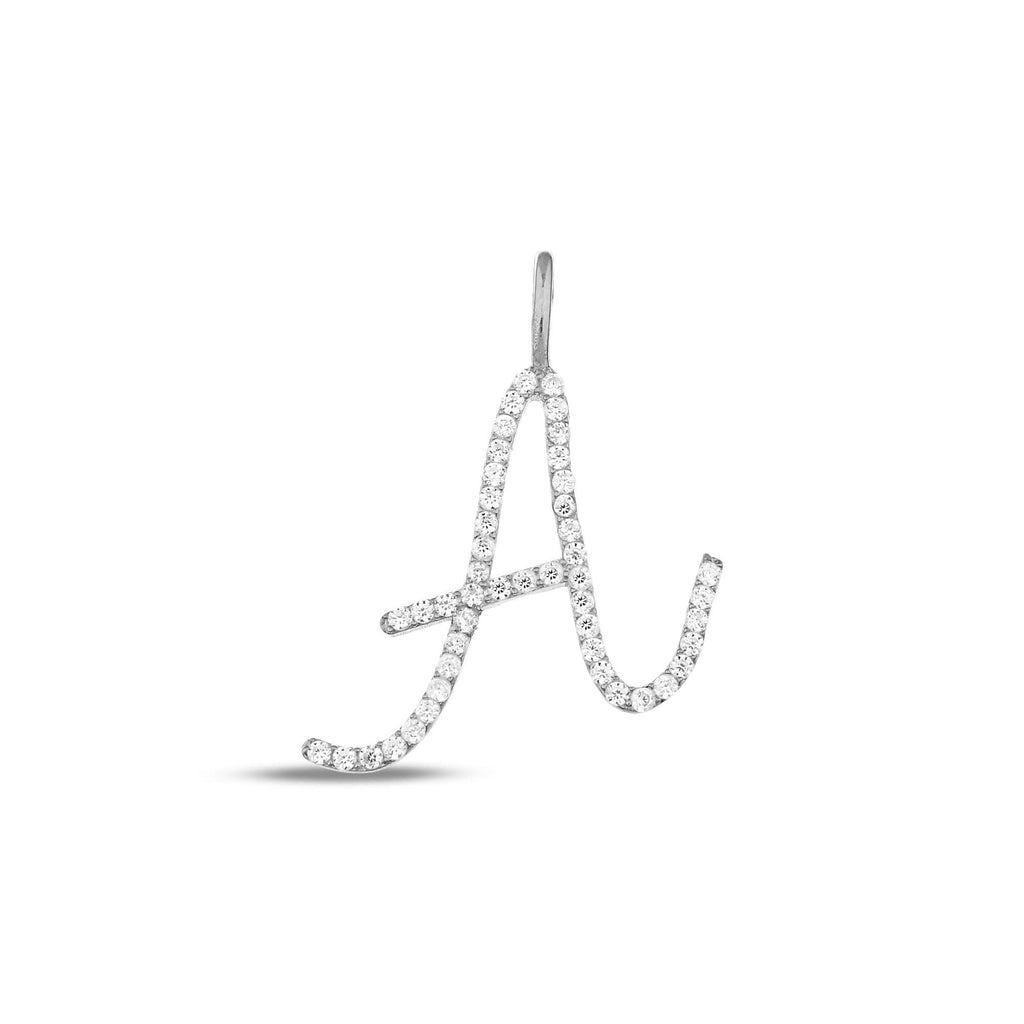 14K Gold Cursive Letter Charm, Pave Lab Diamond Script Initial Pendant, Personalized Alphabet Charm A-Z, Elegant Letter Jewelry