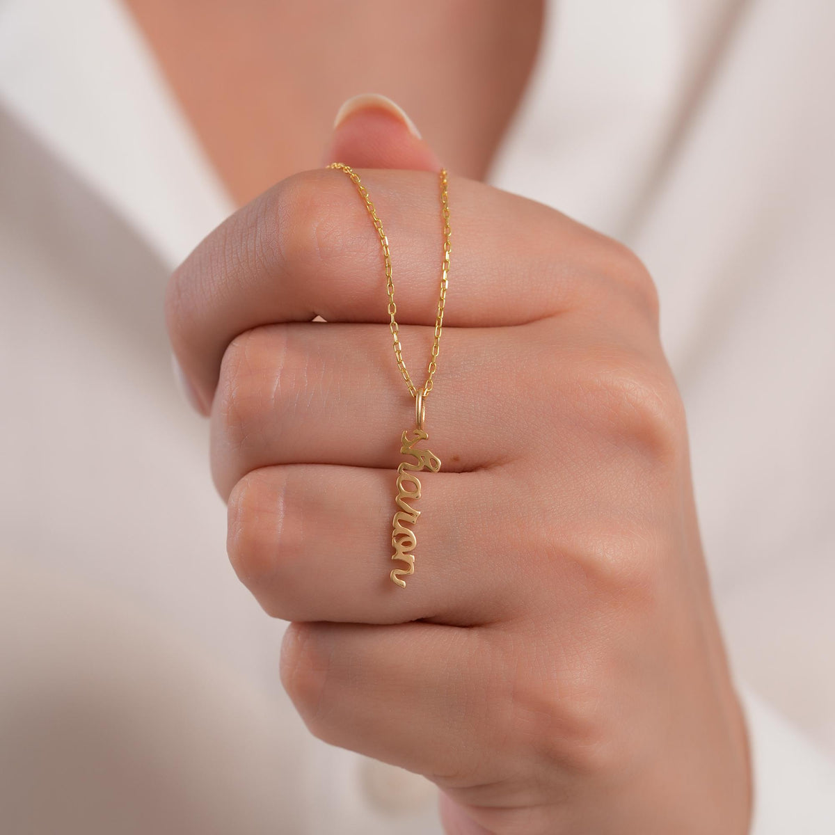 14K Solid Gold Script Name Charm, Vertical Name Pendant, Personalized Custom Name Charm, Classic Cursive Jewelry, Gift for Her
