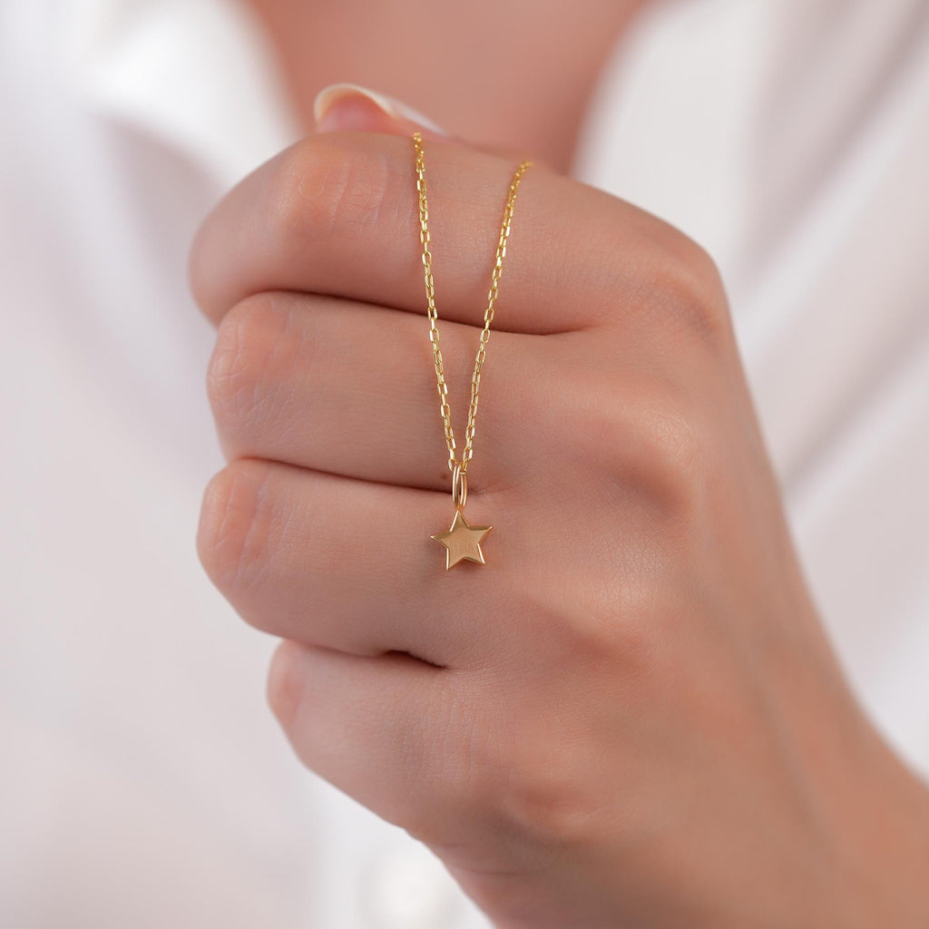 14K Solid Gold Star Charm, Classic Five Point Star Pendant, Minimalist Celestial Charm, Simple Layering Charm, Gift for Her