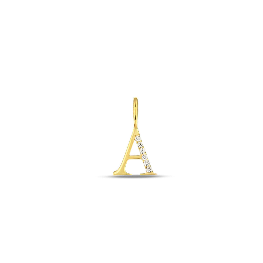 14K Gold Letter Charm with Lab Diamond Accent, Half Pave Initial Pendant, Personalized Alphabet Charm A-Z, Modern Letter Jewelry