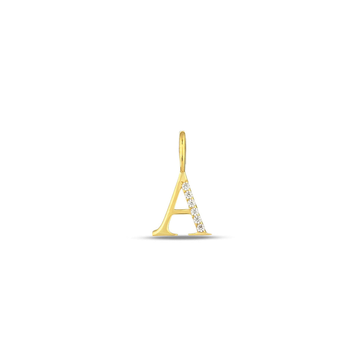 14K Gold Letter Charm with Lab Diamond Accent, Half Pave Initial Pendant, Personalized Alphabet Charm A-Z, Modern Letter Jewelry