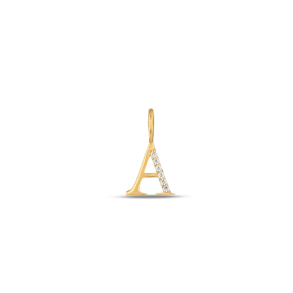 14K Gold Letter Charm with Lab Diamond Accent, Half Pave Initial Pendant, Personalized Alphabet Charm A-Z, Modern Letter Jewelry