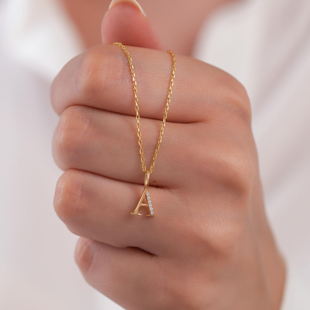 14K Gold Letter Charm with Lab Diamond Accent, Half Pave Initial Pendant, Personalized Alphabet Charm A-Z, Modern Letter Jewelry
