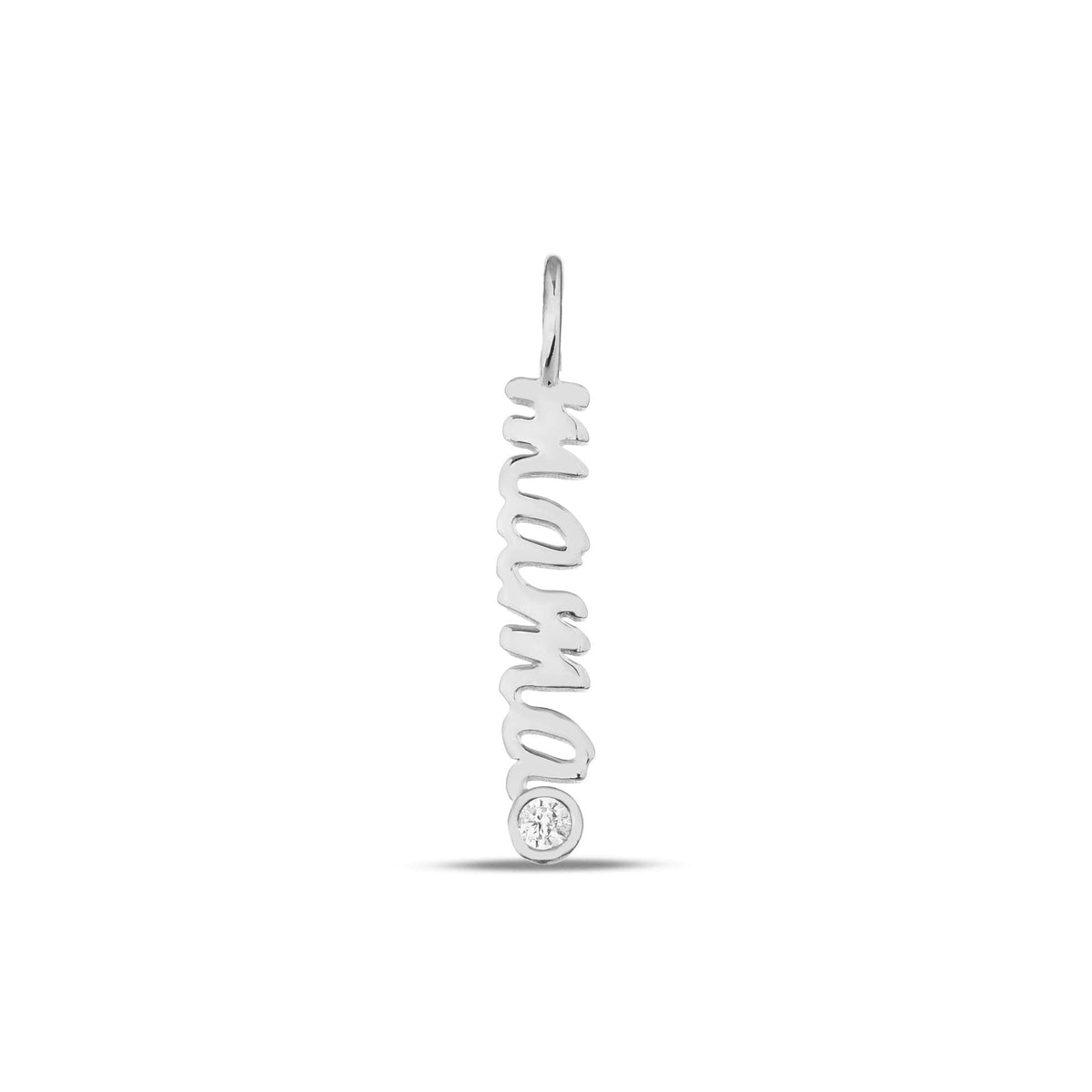 14K Gold Mama Charm, Vertical Script Pendant, New Mom Lab Diamond Accent Charm, Mother's Day Jewelry, Gift for Her