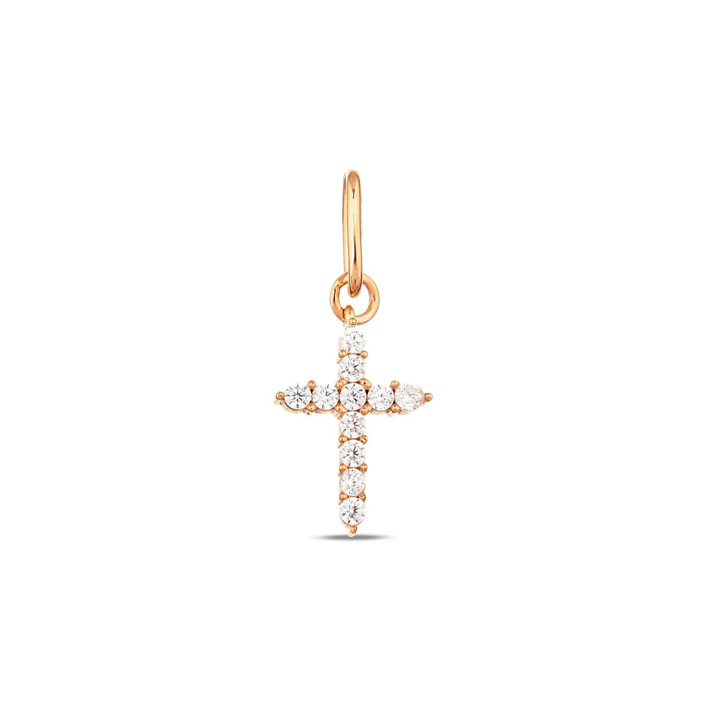 14K Gold Lab Diamond Cross Charm, Prong Set Sparkling Cross Pendant, Bold Faith Jewelry, Statement Christian Charm, Gift for Her