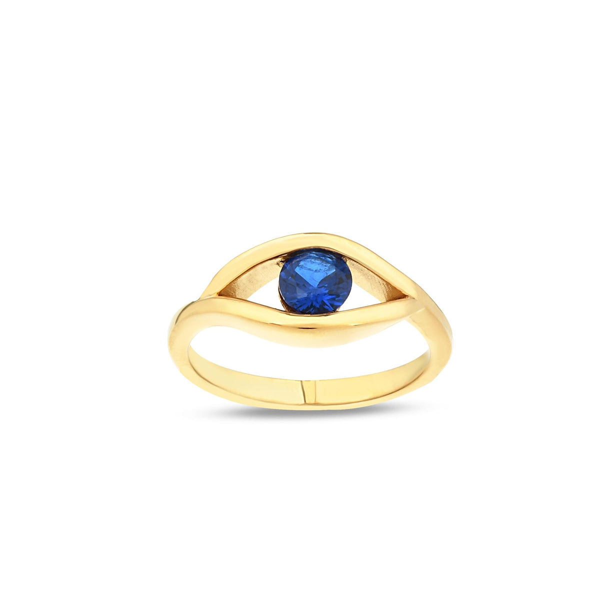 14K Gold Evil Eye Ring, Blue Sapphire Eye Ring, Sculptural Protection Ring, Modern Nazar Ring, Gift for Her