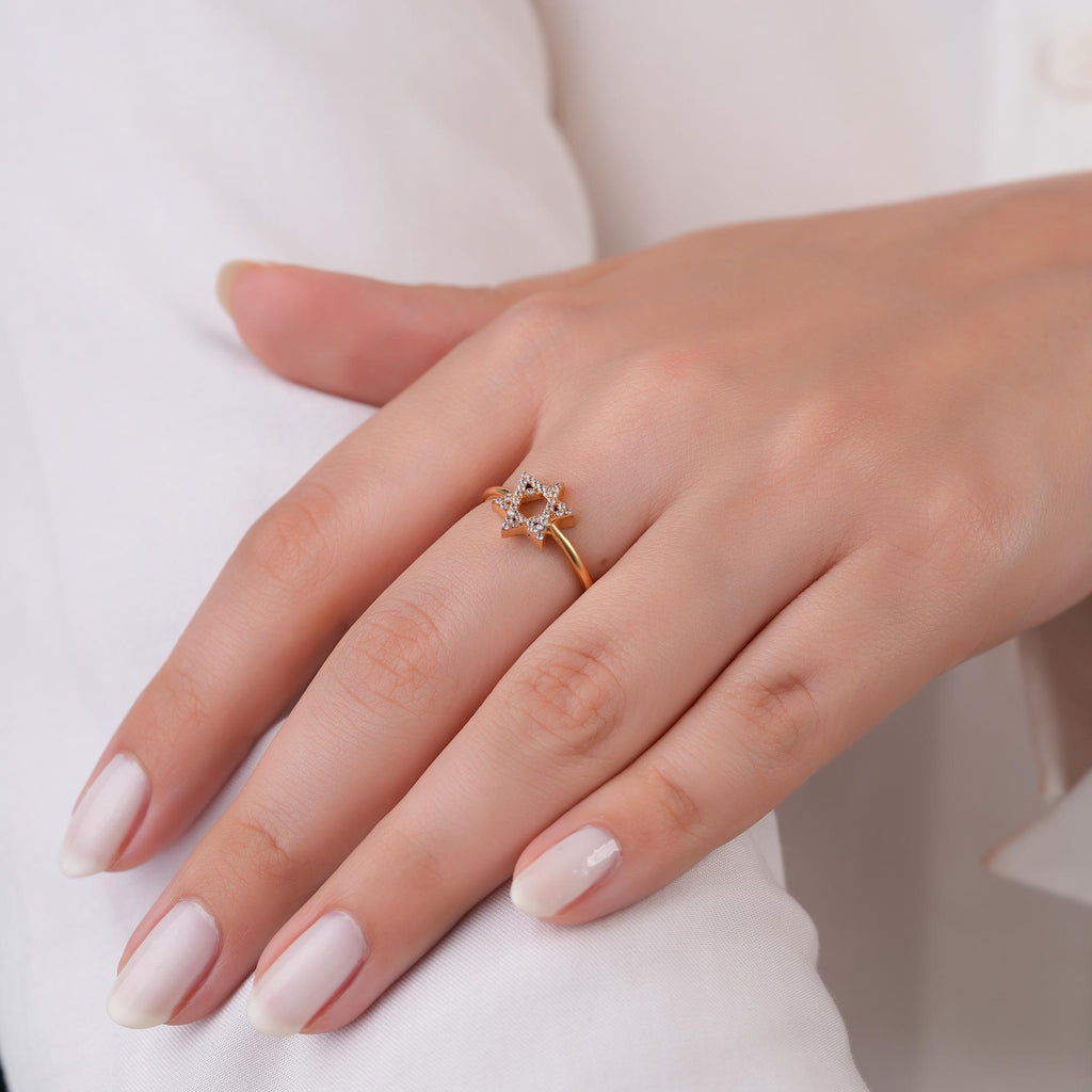 14K Gold Star of David Ring, Pave Lab Diamond Jewish Star Ring, Sparkling Faith Ring, Jewish Jewelry, Gift for Her