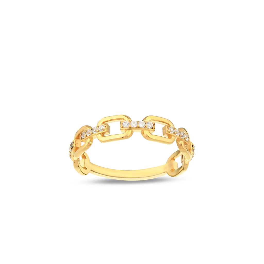 14K Gold Pave Chain Link Ring, Lab Diamond Paperclip Ring, Sparkling Link Stacking Ring, Modern Statement Ring, Gift for Her