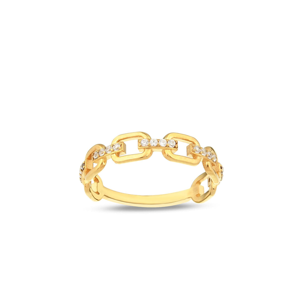 14K Gold Pave Chain Link Ring, Lab Diamond Paperclip Ring, Sparkling Link Stacking Ring, Modern Statement Ring, Gift for Her