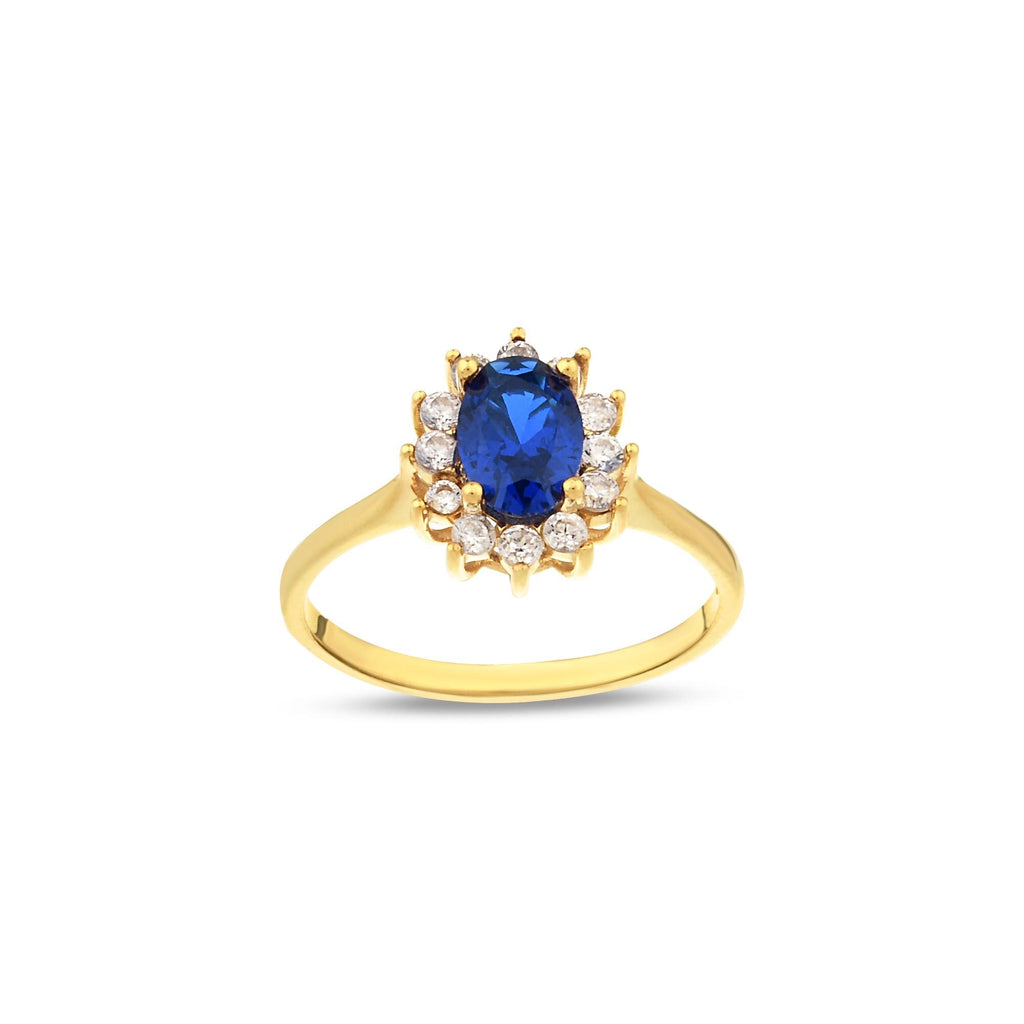 14K Gold Sapphire Halo Ring, Oval Blue Stone Lab Diamond Ring, Vintage Princess Style Ring, Statement Engagement Ring, Gift for Her