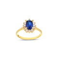 14K Gold Sapphire Halo Ring, Oval Blue Stone Lab Diamond Ring, Vintage Princess Style Ring, Statement Engagement Ring, Gift for Her