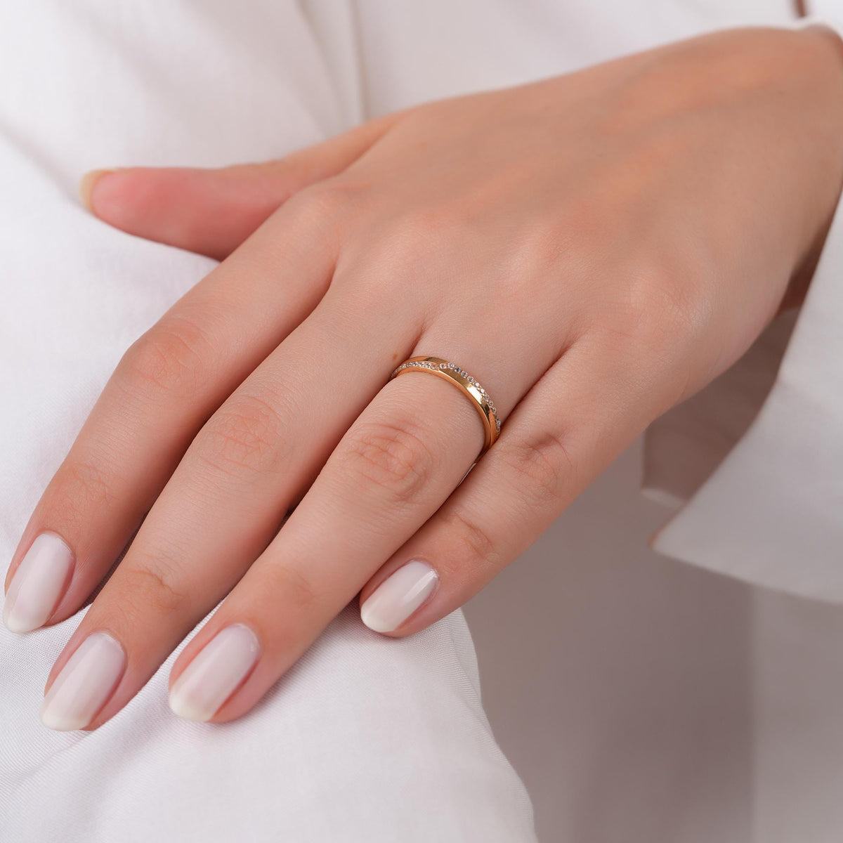 14K Gold Pave Lab Diamond Band, Classic Wedding Ring, Sparkling Eternity Style Band, Timeless Stacking Ring, Gift for Her