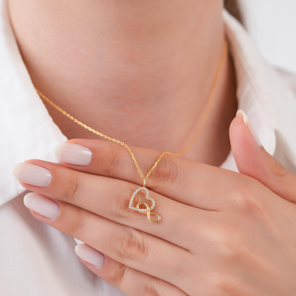 14K Gold Heart Infinity Charm, Pave Lab Diamond Love Pendant, Eternal Love Symbol Charm, Romantic Layering Jewelry, Gift for Her