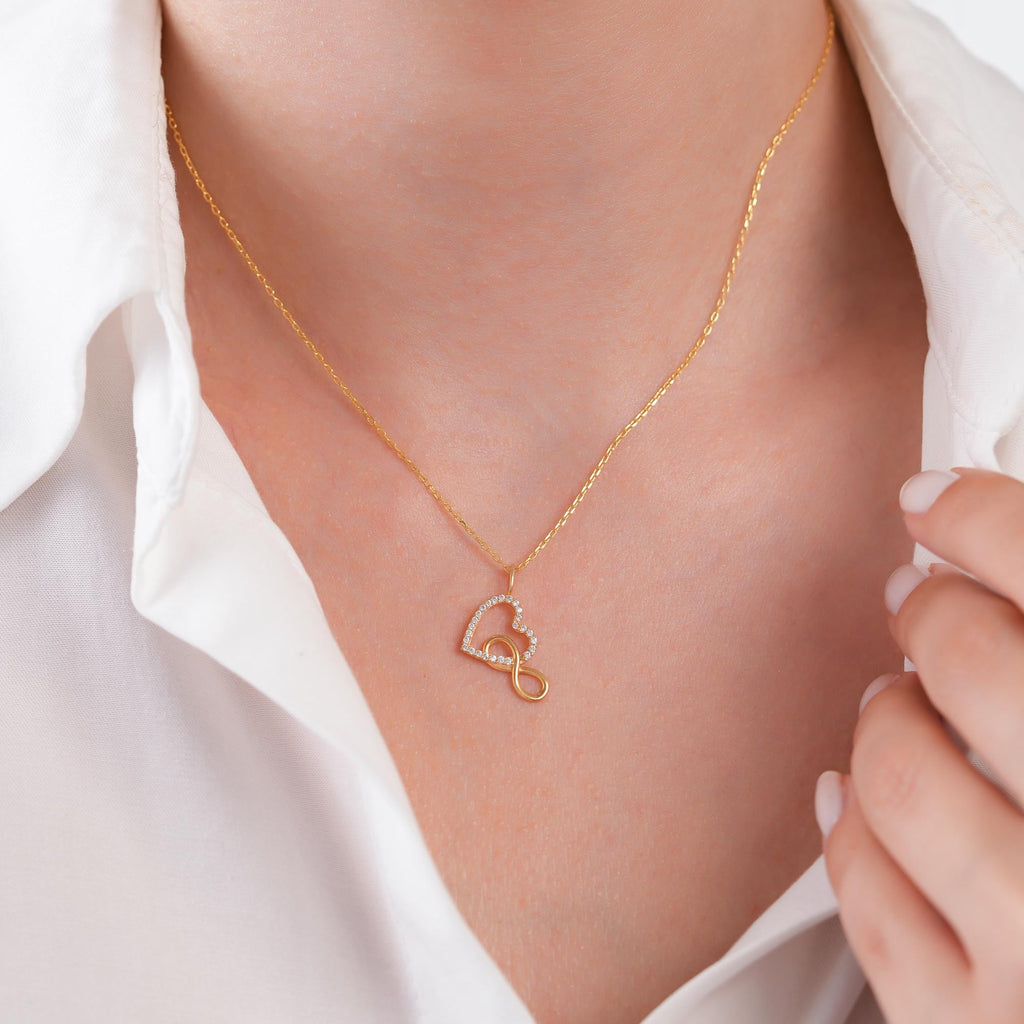 14K Gold Heart Infinity Charm, Pave Lab Diamond Love Pendant, Eternal Love Symbol Charm, Romantic Layering Jewelry, Gift for Her