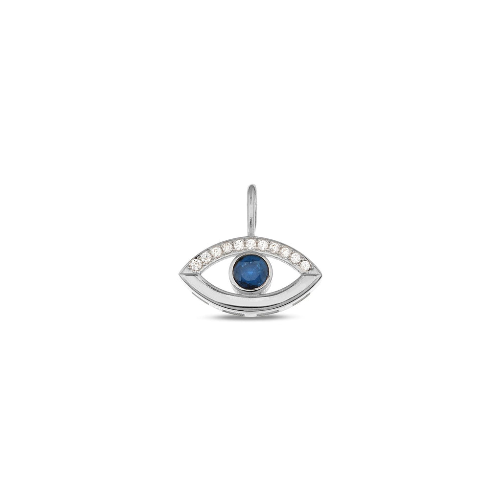 14K Gold Evil Eye Charm, Pave Lab Diamond Sapphire Eye Pendant, Protection Symbol Jewelry, Modern Nazar Charm, Gift for Her