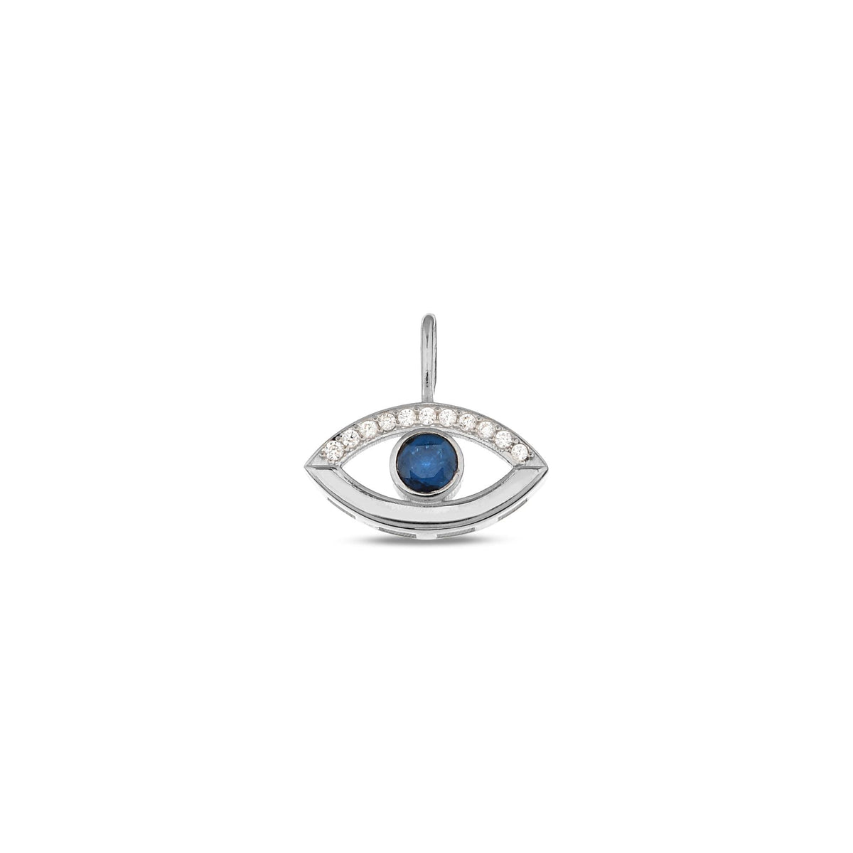 14K Gold Evil Eye Charm, Pave Lab Diamond Sapphire Eye Pendant, Protection Symbol Jewelry, Modern Nazar Charm, Gift for Her