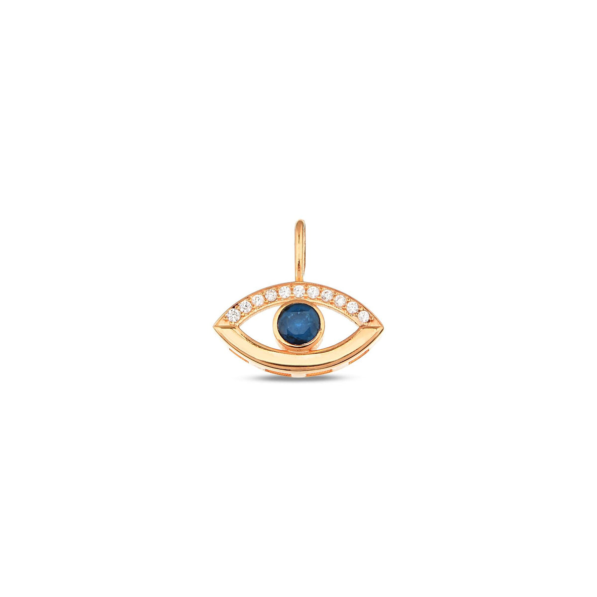 14K Gold Evil Eye Charm, Pave Lab Diamond Sapphire Eye Pendant, Protection Symbol Jewelry, Modern Nazar Charm, Gift for Her