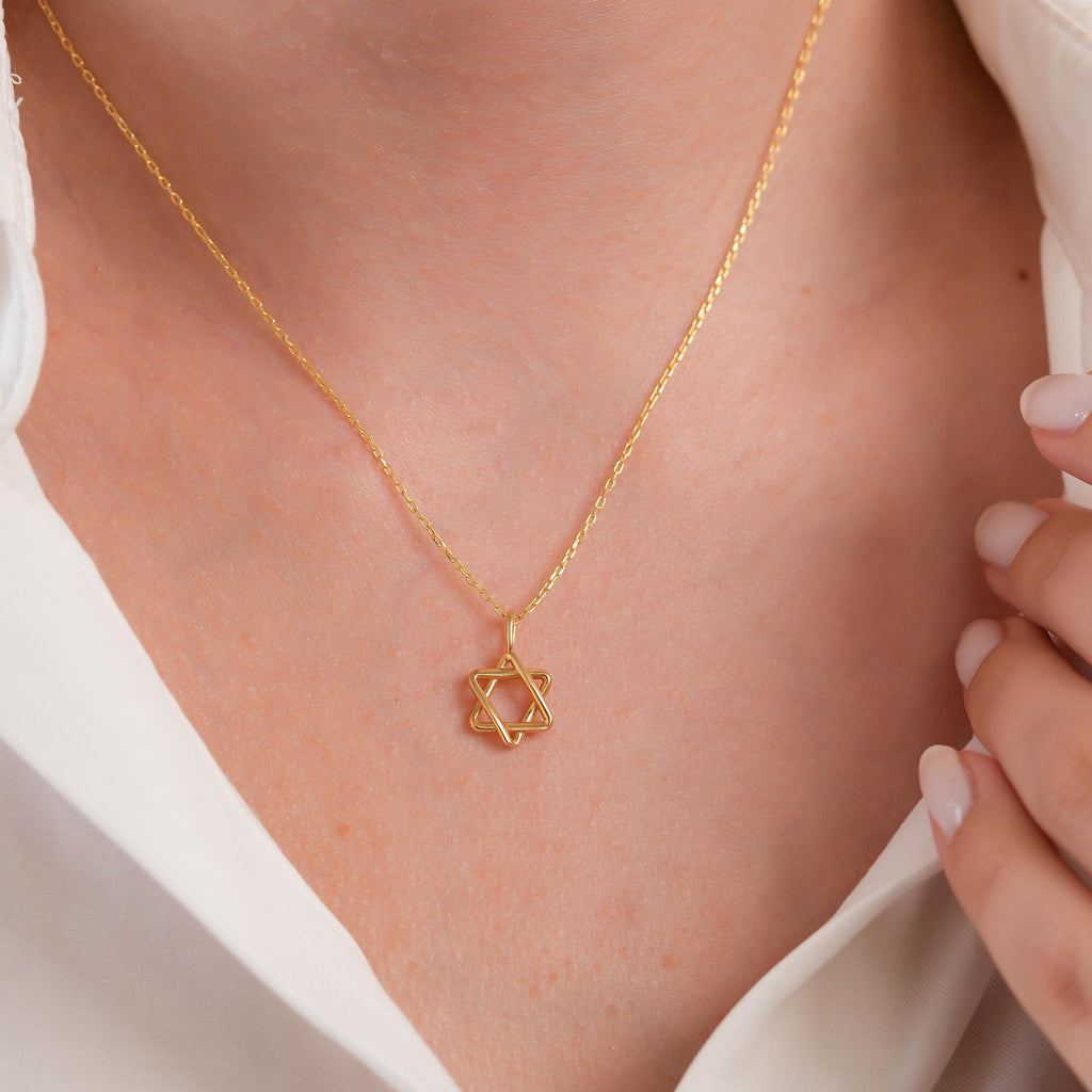 14K Gold Wire Star of David Charm, Delicate Jewish Star Pendant, Minimalist Faith Charm, Dainty Jewish Jewelry, Gift for Her
