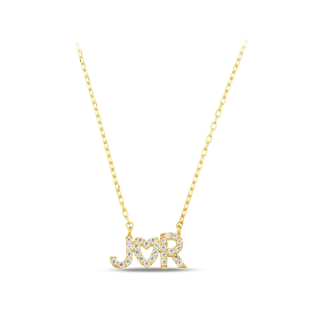 14K Gold Custom Initial Necklace, Lab Diamond Letter Heart Pendant, Personalized Couple Necklace, Gift for Her