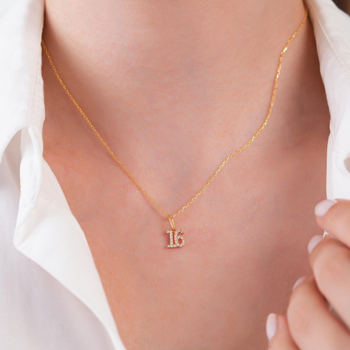 14K Gold Two Digit Number Charm, Pave Lab Diamond Age Pendant, Custom Milestone Number Charm, Sparkling Birthday Jewelry