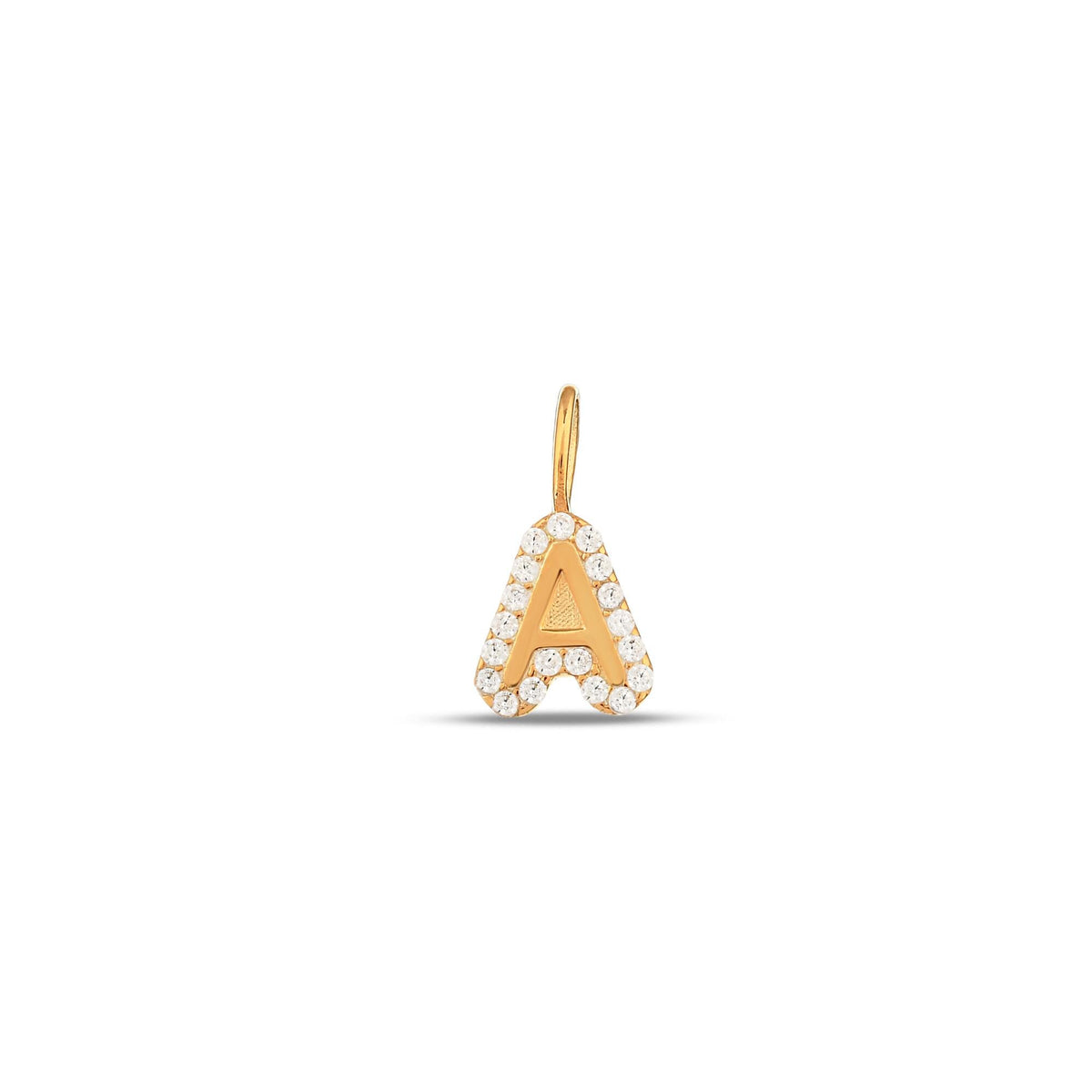14K Gold Bubble Letter Charm, Pave Lab Diamond Halo Initial Pendant, Personalized Alphabet Charm A-Z, Chunky Letter Jewelry, Gift for Her