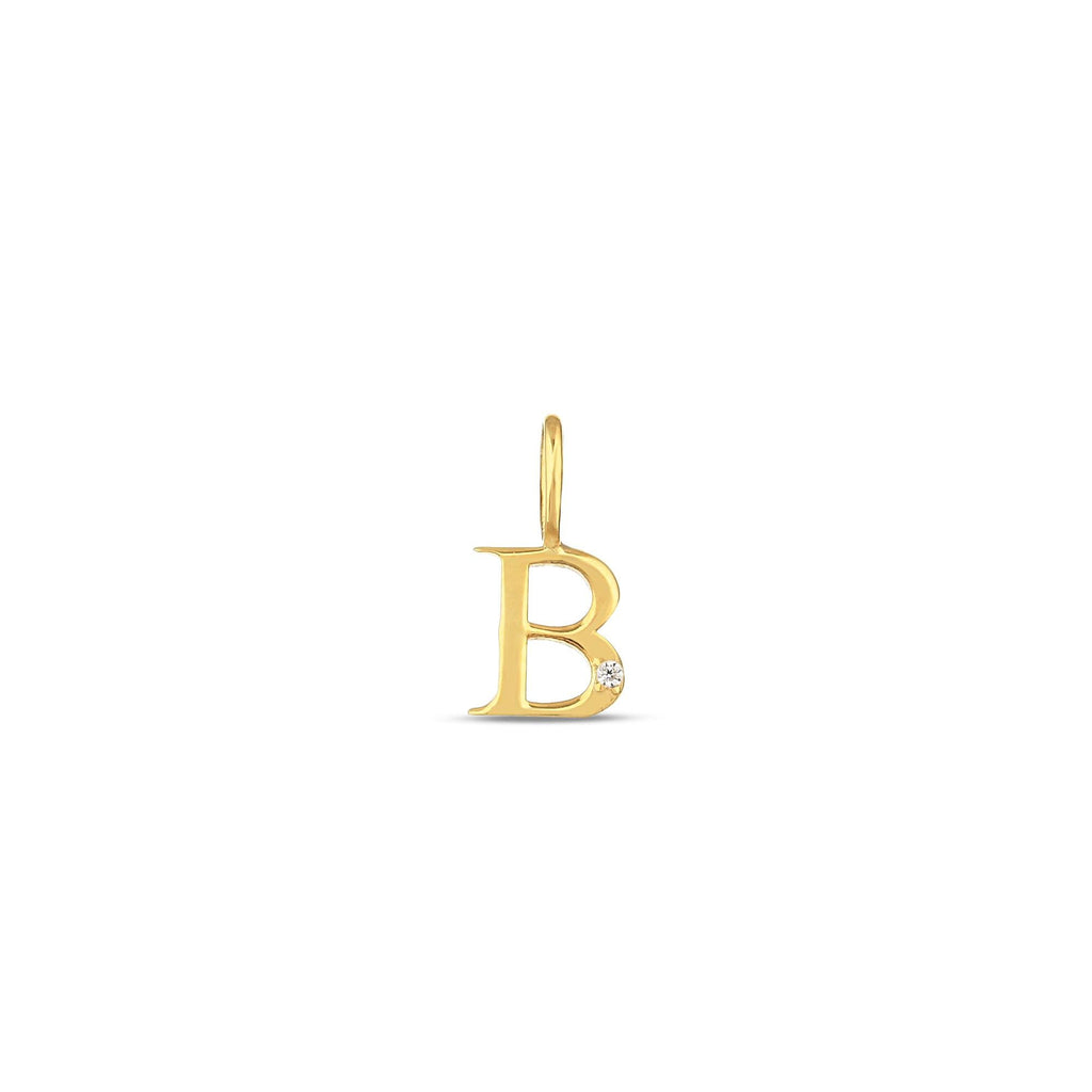 14K Gold Letter Charm with Single Lab Diamond Accent, Solid Initial Pendant, Personalized Alphabet Charm A-Z, Dainty Letter Jewelry