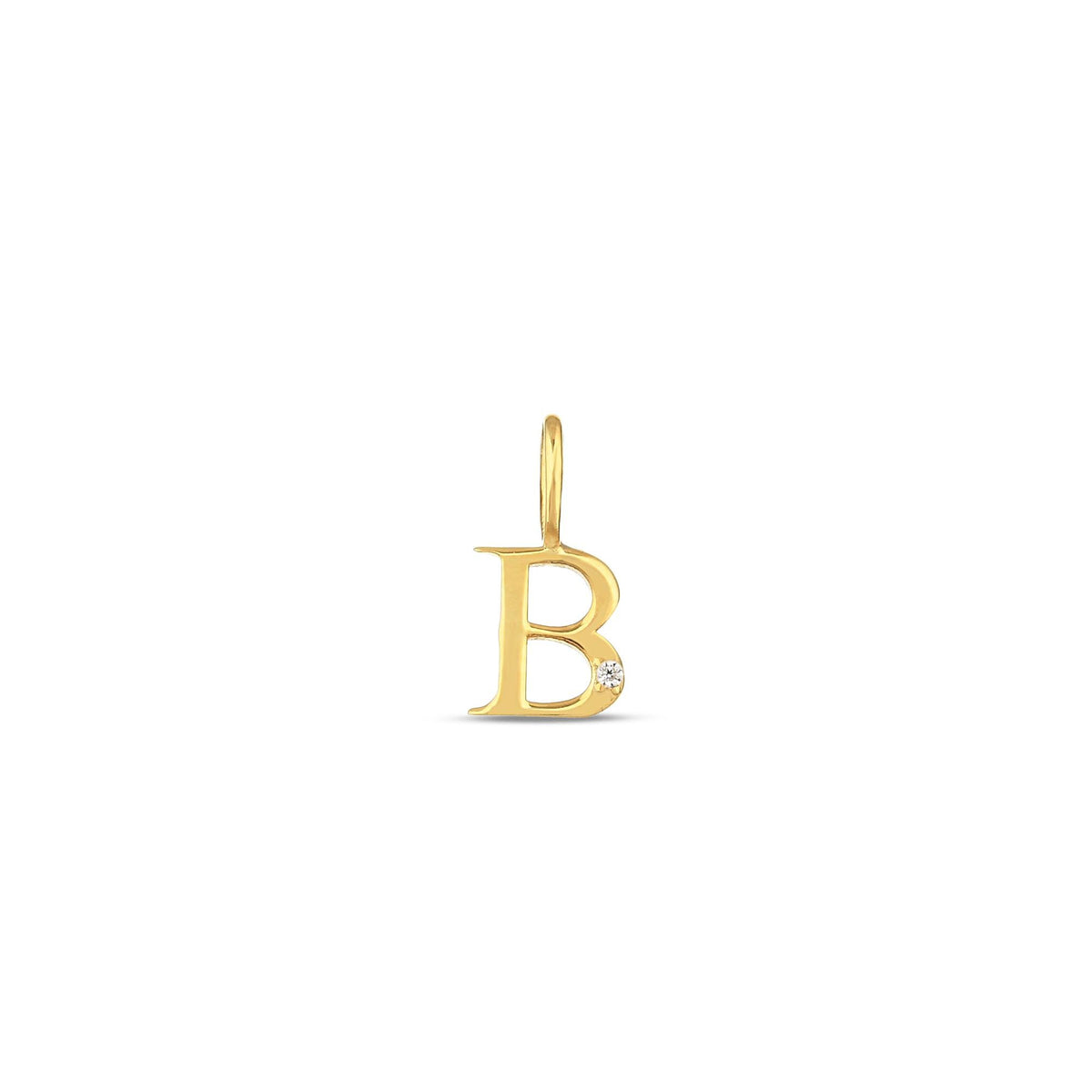14K Gold Letter Charm with Single Lab Diamond Accent, Solid Initial Pendant, Personalized Alphabet Charm A-Z, Dainty Letter Jewelry