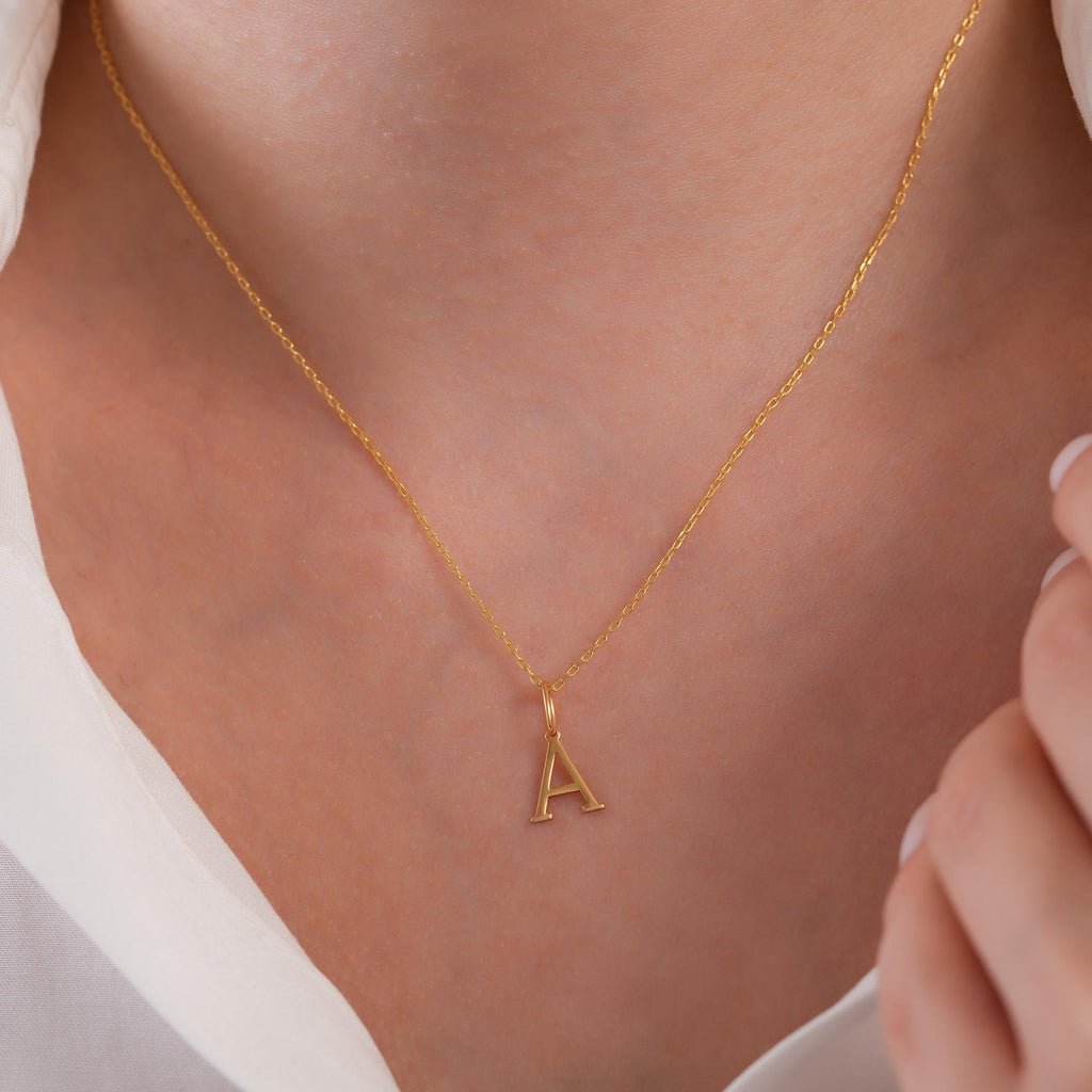 14K Solid Gold Letter Charm, Block Initial Pendant, Personalized Alphabet Charm A-Z, Classic Letter Jewelry, Gift for Her