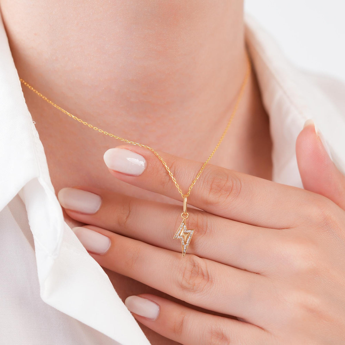 14K Gold Lightning Bolt Charm, Pave Lab Diamond Bolt Pendant, Trendy Statement Charm, Bold Symbolic Jewelry, Gift for Her
