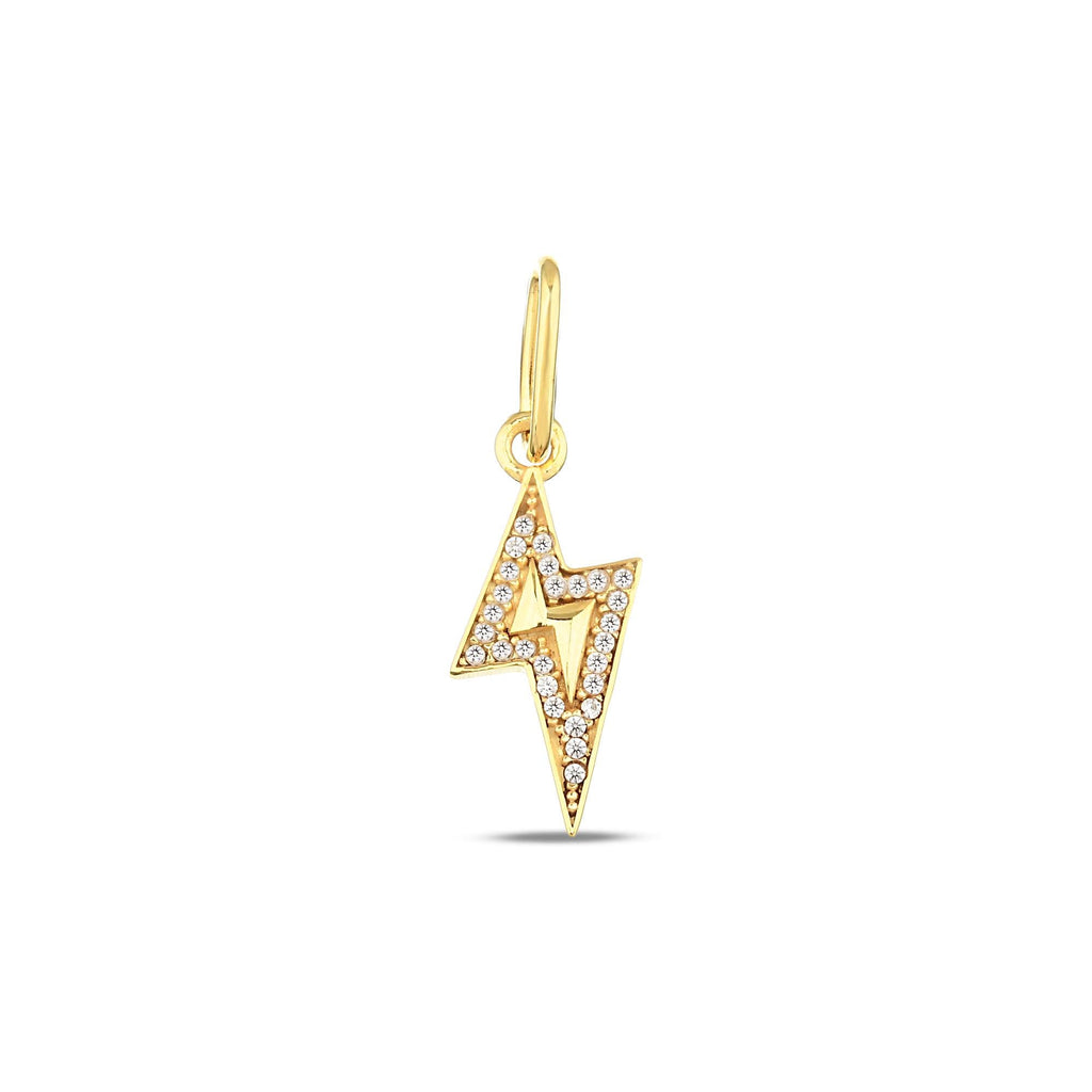 14K Gold Lightning Bolt Charm, Pave Lab Diamond Bolt Pendant, Trendy Statement Charm, Bold Symbolic Jewelry, Gift for Her
