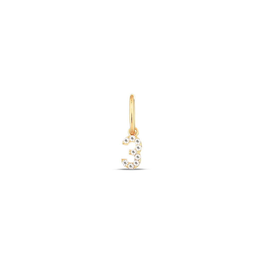14K Gold Lab Diamond Number Charm, Pave Digit Pendant, Personalized Number Charm 0-9, Custom Numeral Jewelry, Gift for Her