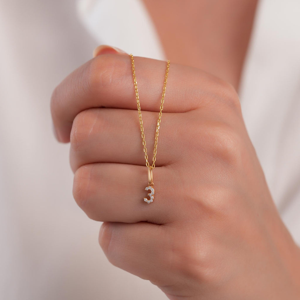 14K Gold Lab Diamond Number Charm, Pave Digit Pendant, Personalized Number Charm 0-9, Custom Numeral Jewelry, Gift for Her