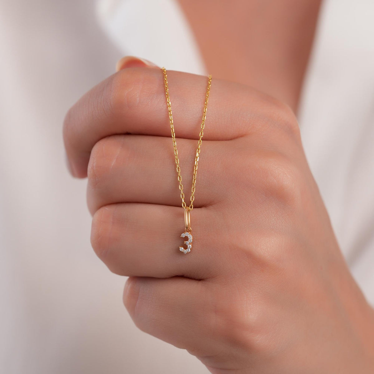 14K Gold Lab Diamond Number Charm, Pave Digit Pendant, Personalized Number Charm 0-9, Custom Numeral Jewelry, Gift for Her