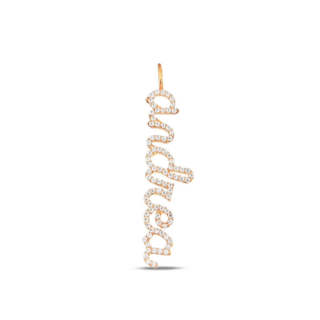 Personalized Script Letter Necklace - 10K 14K Solid Gold Lab Diamond Name Charm