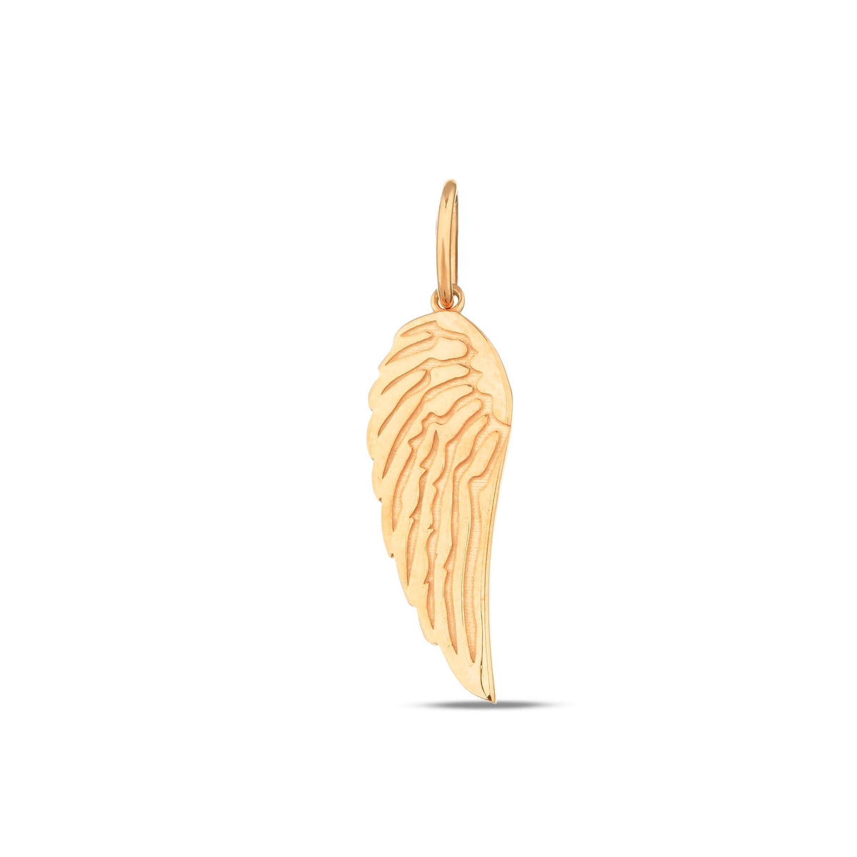 14K Gold Angel Wing Charm, Detailed Feather Pendant, Spiritual Memorial Jewelry, Symbolic Wing Charm, Gift for Her