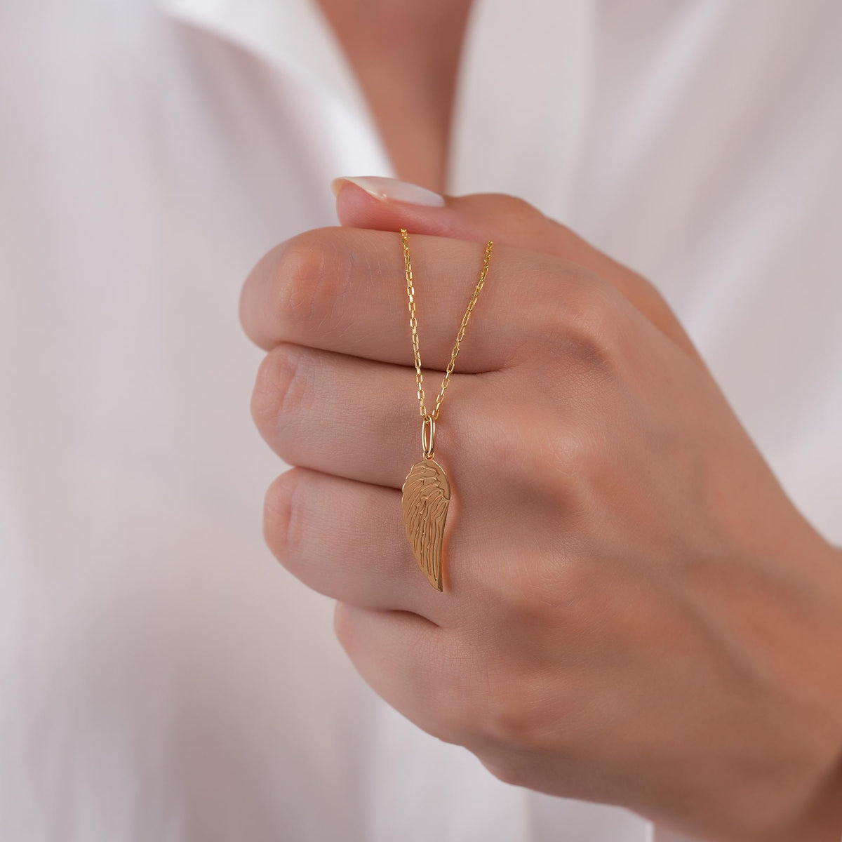 14K Gold Angel Wing Charm, Detailed Feather Pendant, Spiritual Memorial Jewelry, Symbolic Wing Charm, Gift for Her