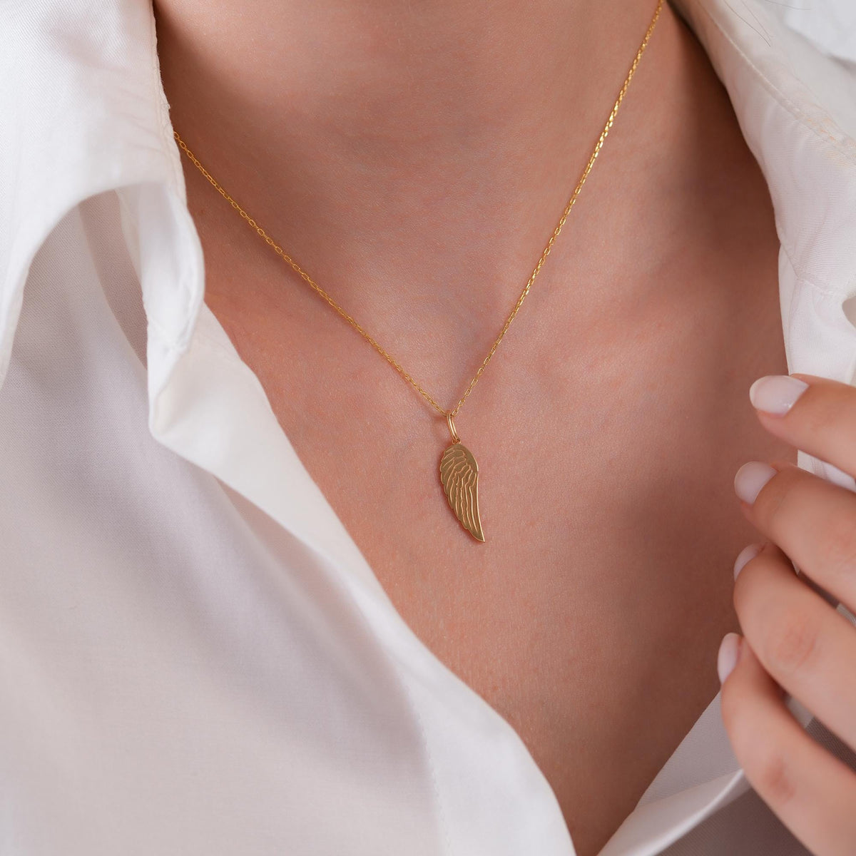 14K Gold Angel Wing Charm, Detailed Feather Pendant, Spiritual Memorial Jewelry, Symbolic Wing Charm, Gift for Her