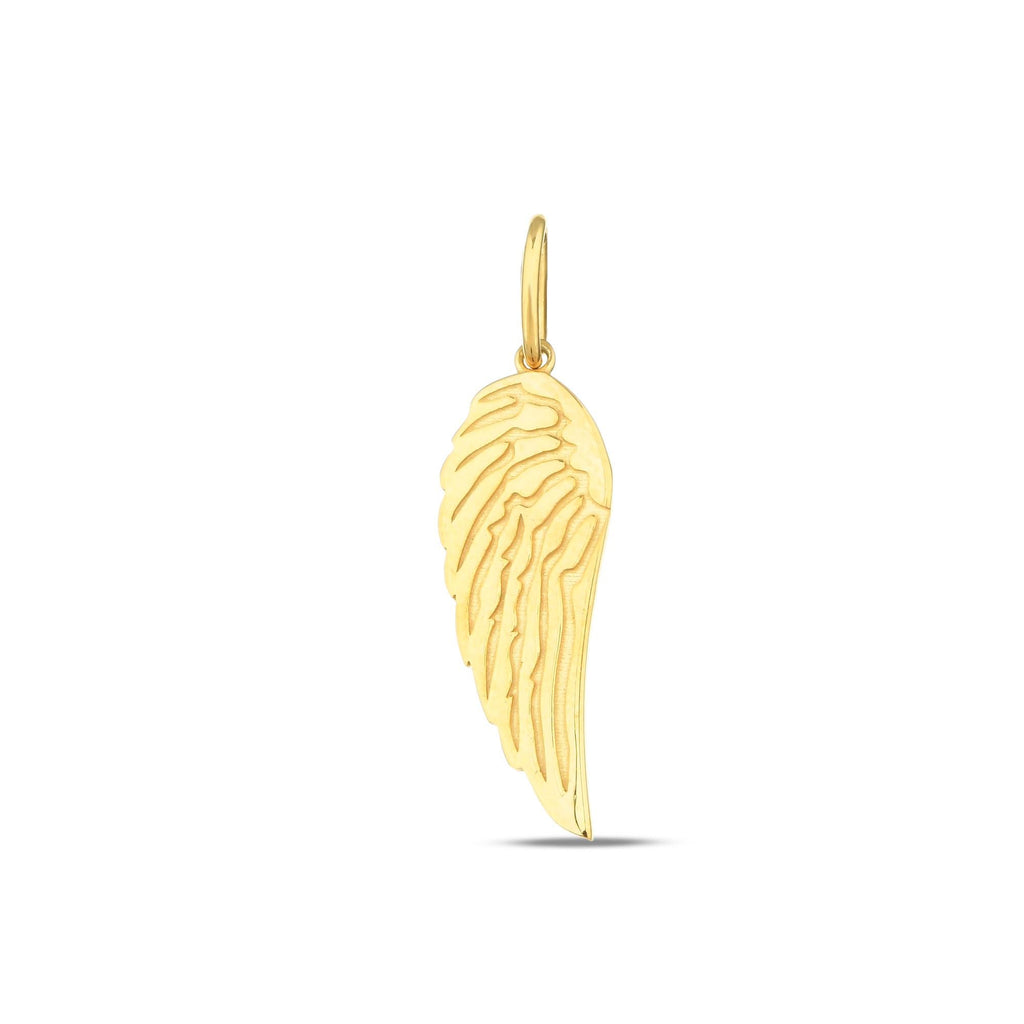 14K Gold Angel Wing Charm, Detailed Feather Pendant, Spiritual Memorial Jewelry, Symbolic Wing Charm, Gift for Her