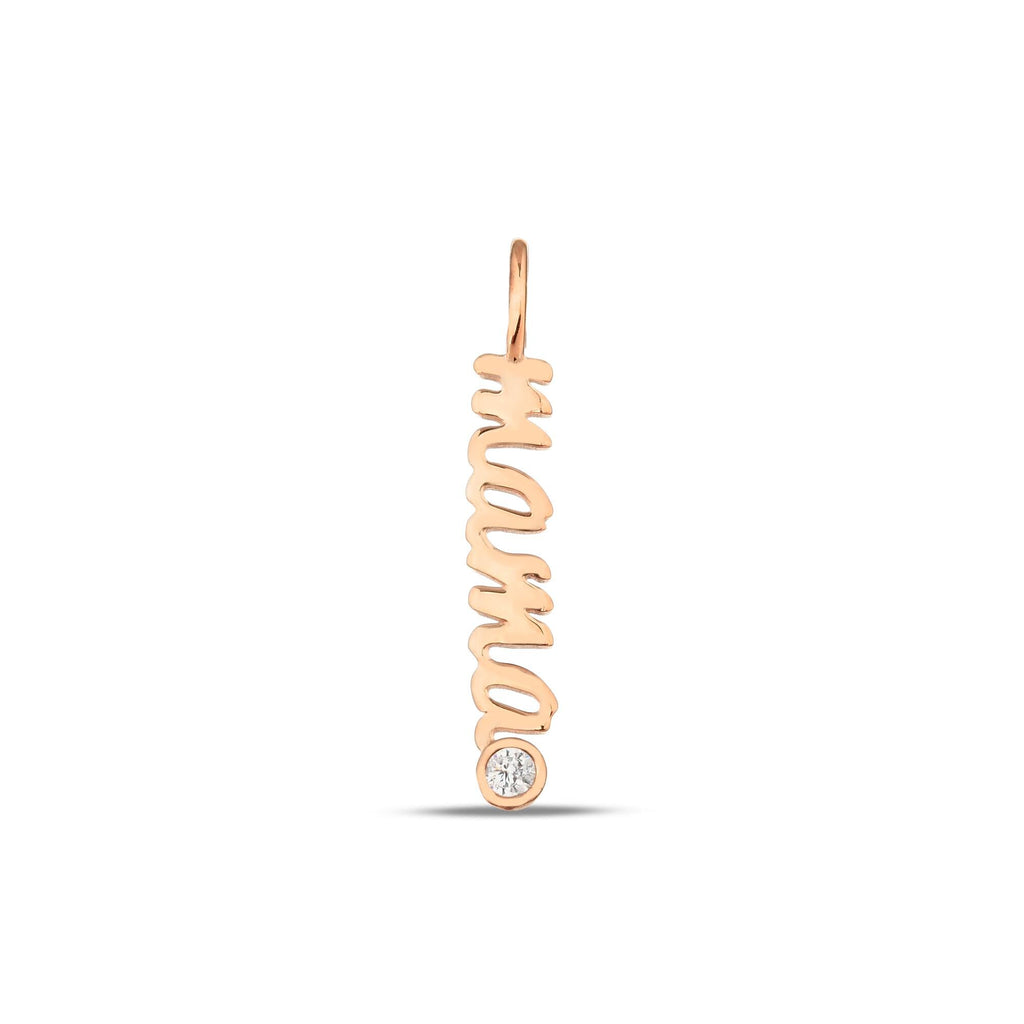 14K Gold Mama Charm, Vertical Script Pendant, New Mom Lab Diamond Accent Charm, Mother's Day Jewelry, Gift for Her